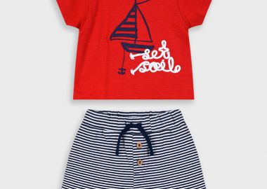 Σετ μπλούζα και βερμούδα για βρεφικό αγόρι (3 - 24 μηνών) | ΚΟΚΚΙΝΟ - Energiers - 